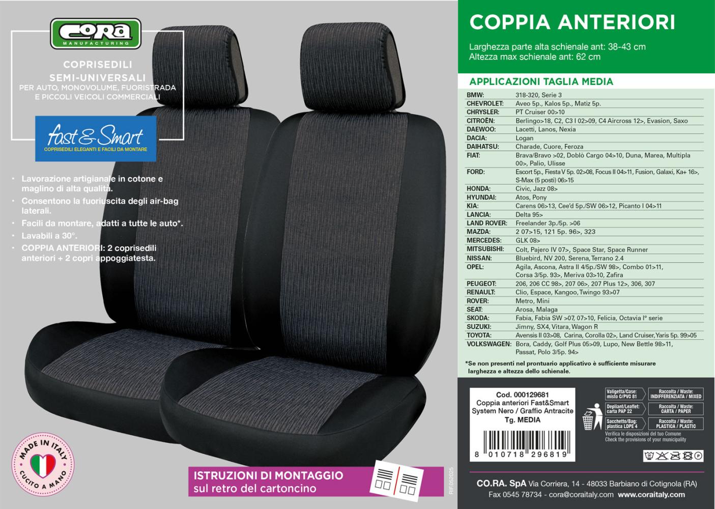 Coprisedili anteriori Fast&Smart tg. media tess. misto cotone antracite/nero - immagine 4