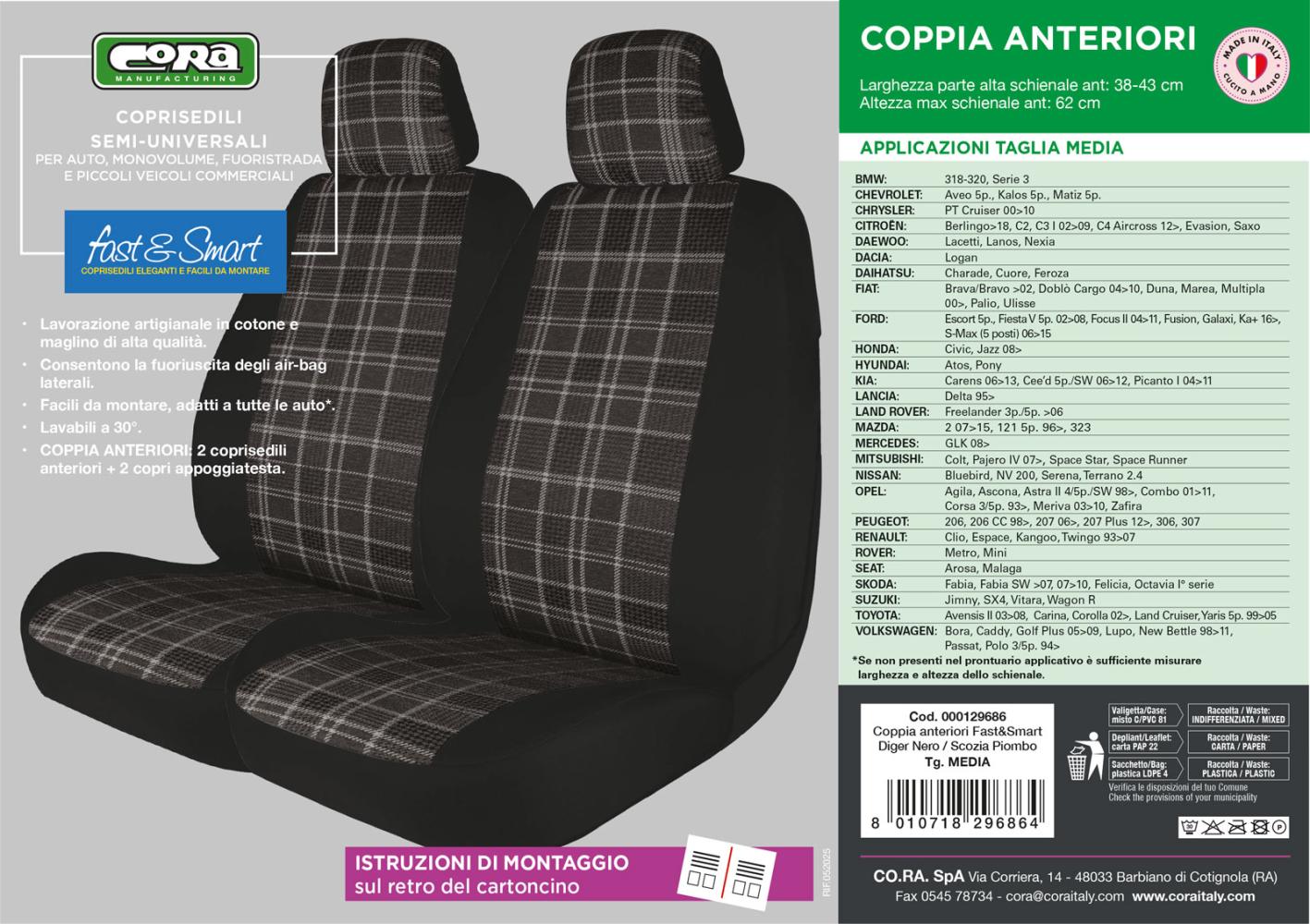 Coprisedili anteriori Fast&Smart tg. media tess. misto cotone e poliestere piombo - immagine 4