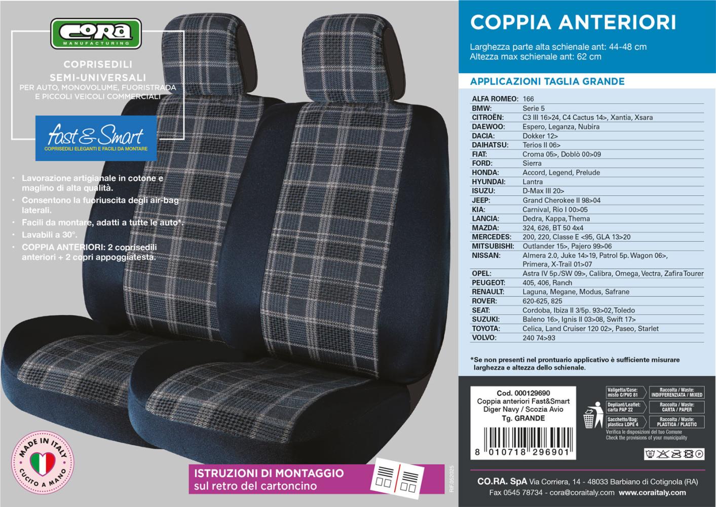Coprisedili anteriori Fast&Smart tg. grande tess. misto cotone avio/navy - immagine 4