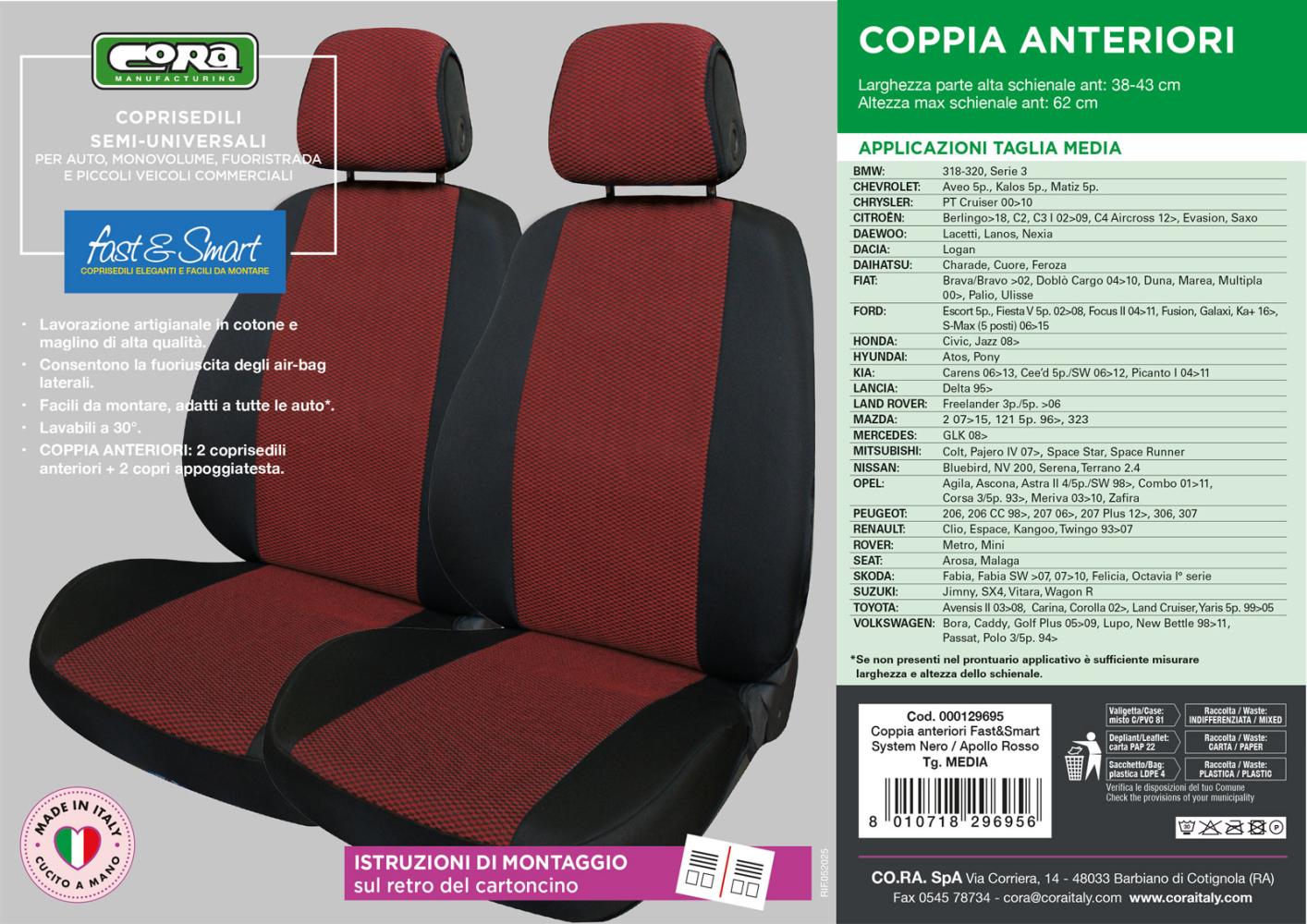 Coprisedili anteriori Fast&Smart tg. media tess. misto cotone rosso/nero - immagine 4