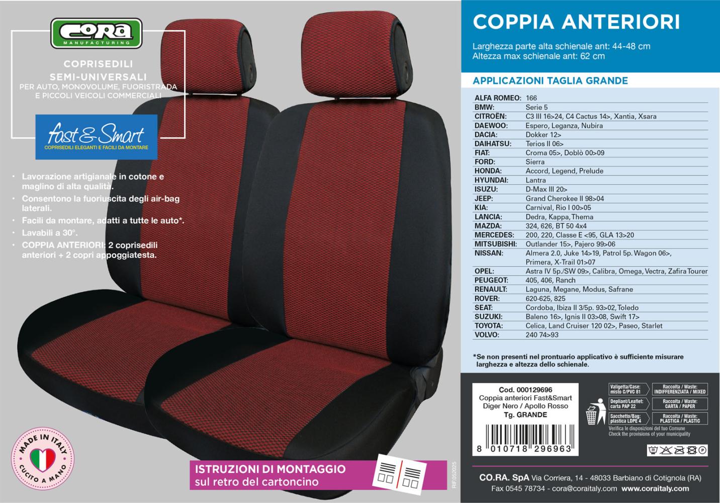 Coprisedili anteriori Fast&Smart tg. grande tess. misto cotone rosso/nero - immagine 4