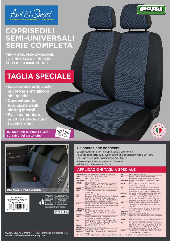 Serie completa coprisedili Fast&Smart tg. speciale tess. misto cotone nero/avio - immagine 3