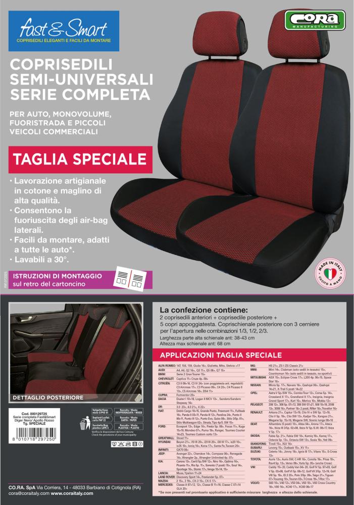 Serie completa coprisedili Fast&Smart tg. speciale tess. misto cotone nero/rosso - immagine 5