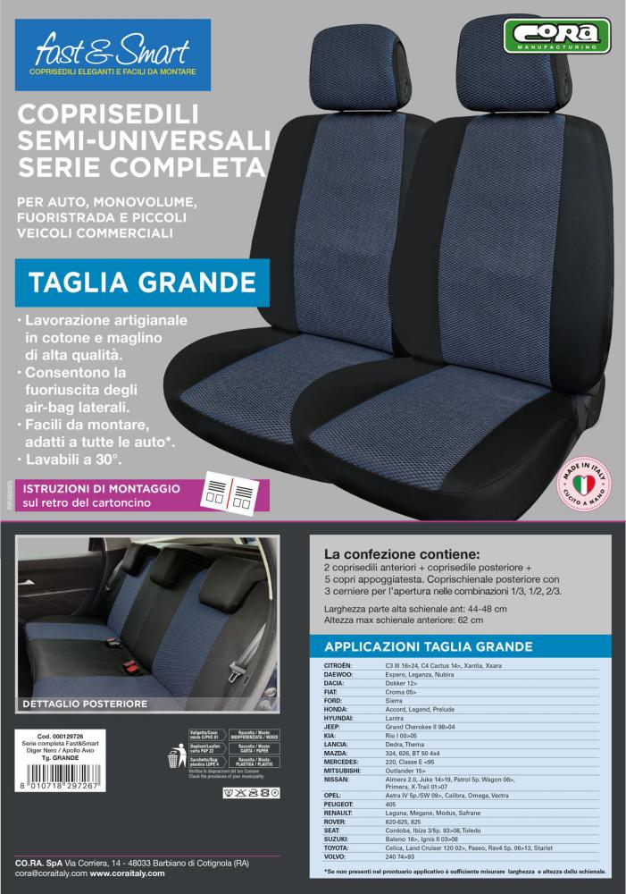 Serie completa coprisedili Fast&Smart tg. grande tess. misto cotone nero/avio - immagine 3