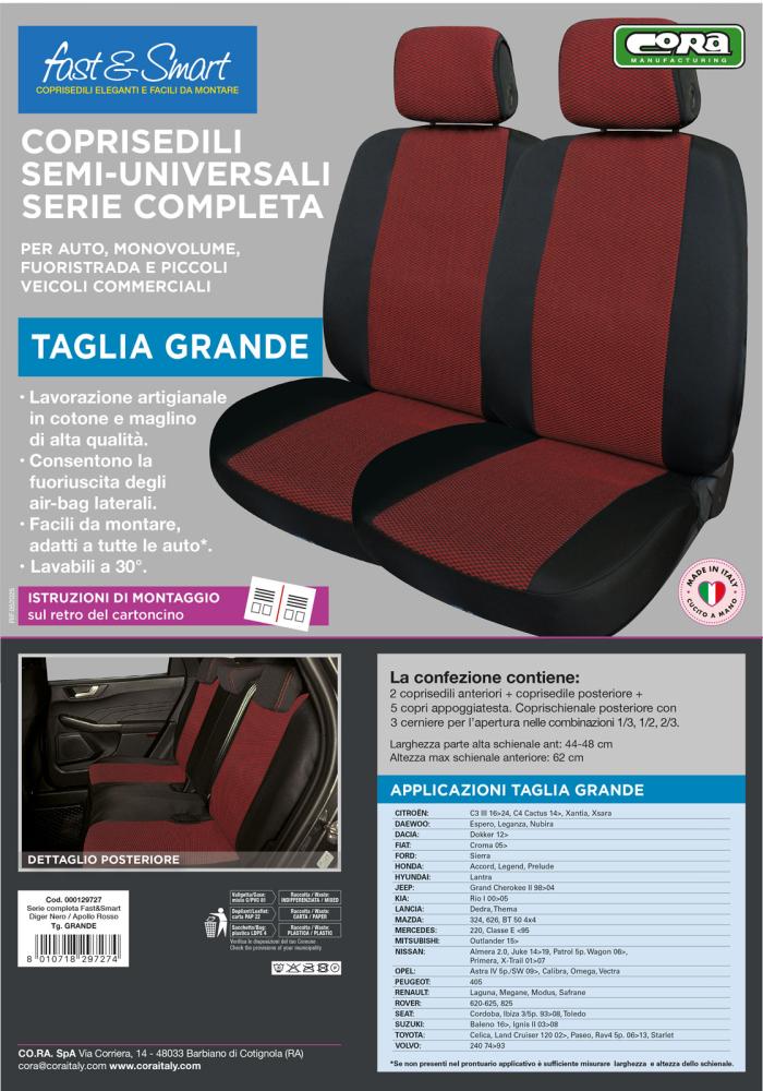 Serie completa coprisedili Fast&Smart tg. grande tess. misto cotone nero/rosso - immagine 5
