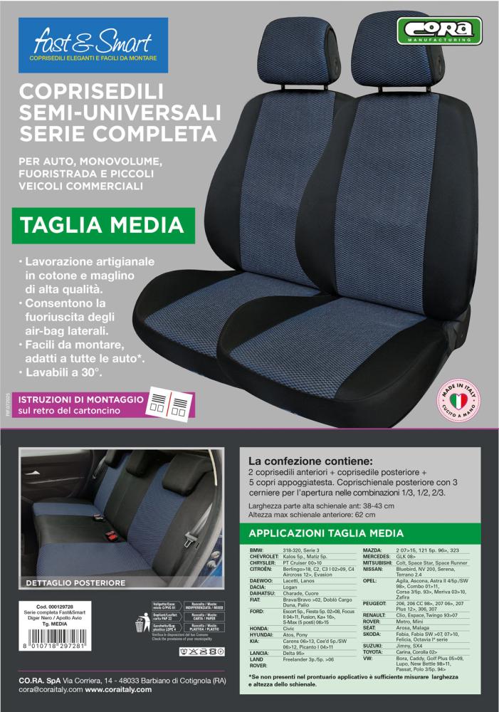 Serie completa coprisedili Fast&Smart tg. media tess. misto cotone nero/avio - immagine 3