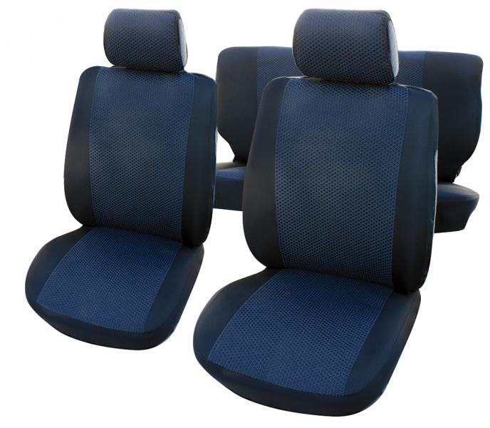 Serie completa coprisedili Travel tess. misto cotone avio/nero