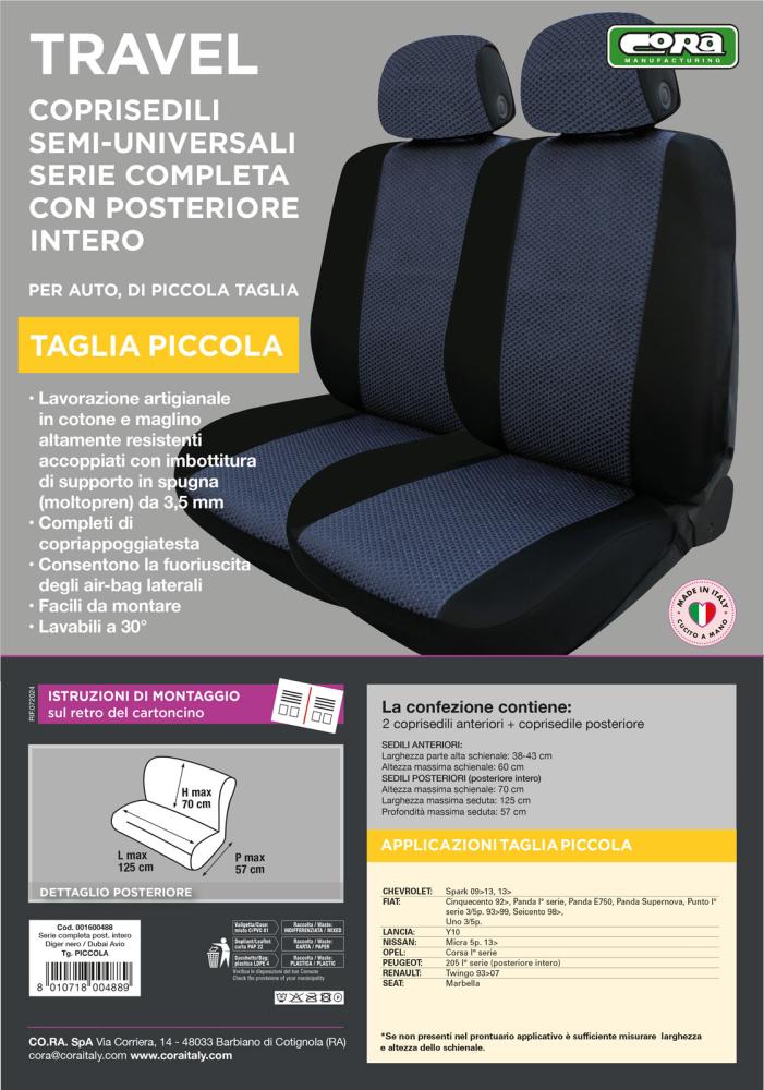 Serie completa coprisedili Travel tess. misto cotone avio/nero - immagine 4