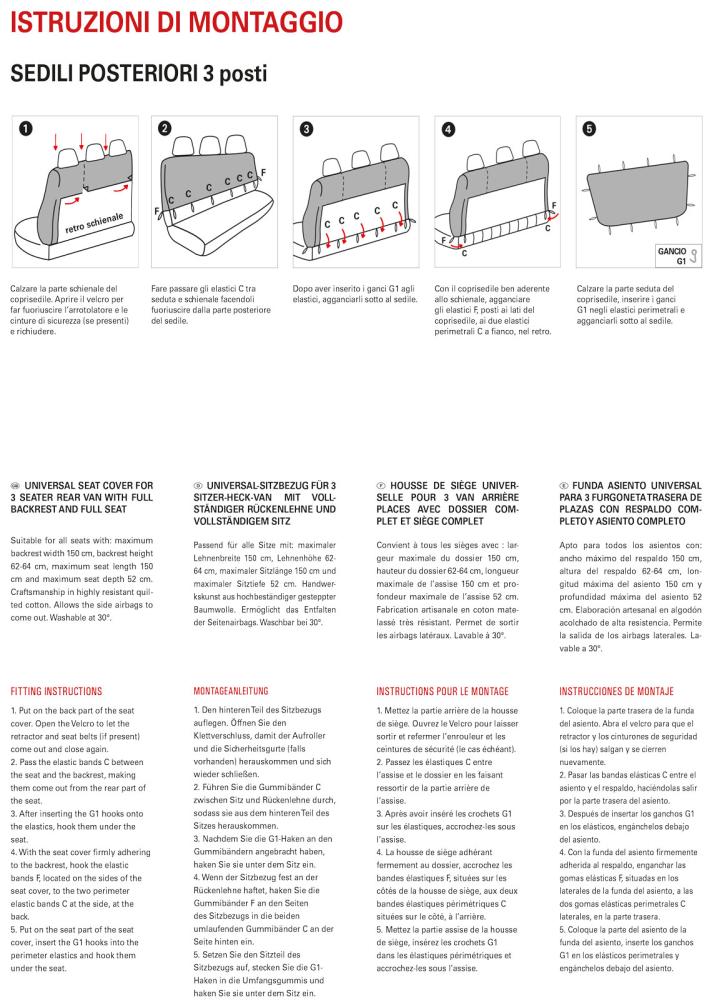 Coprisedile universale posteriore 3 posti per furgone tess. cotone trapuntato antracite - immagine 5