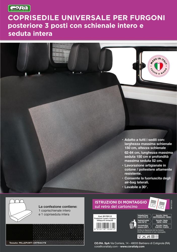 Coprisedile universale posteriore 3 posti per furgone tess. misto cotone nero - immagine 4