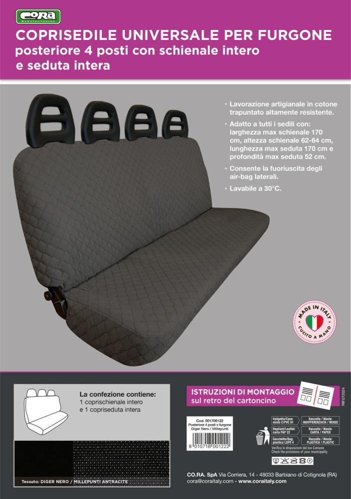 Coprisedile universale posteriore 4 posti per furgone tess. misto cotone nero - immagine 4
