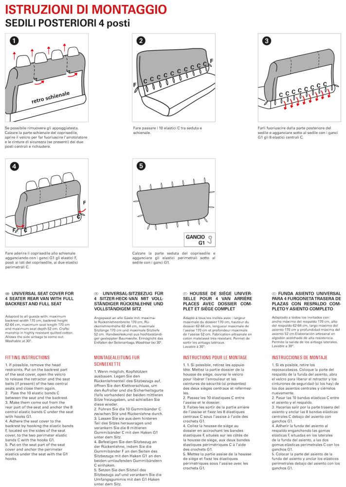 Coprisedile universale posteriore 4 posti per furgone tess. misto cotone nero - immagine 5