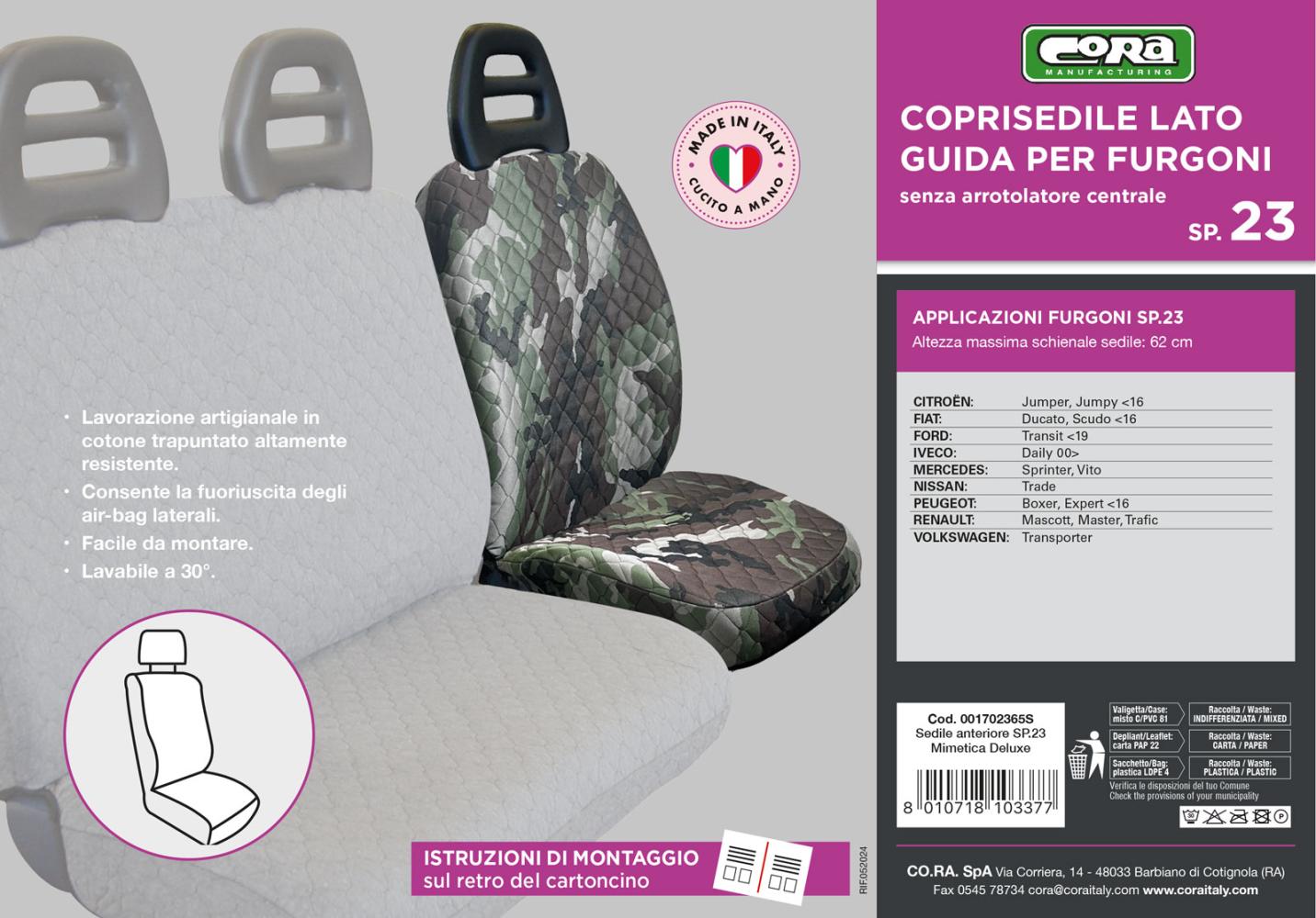 Coprisedile lato guida per furgoni tg. SP23 tess. poliestere trapuntato mimetic - immagine 3