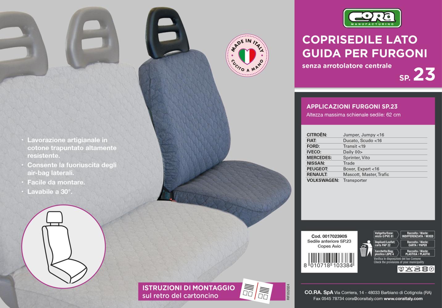Coprisedile lato guida per furgoni tg. SP23 tess. cotone trapuntato avio - immagine 3