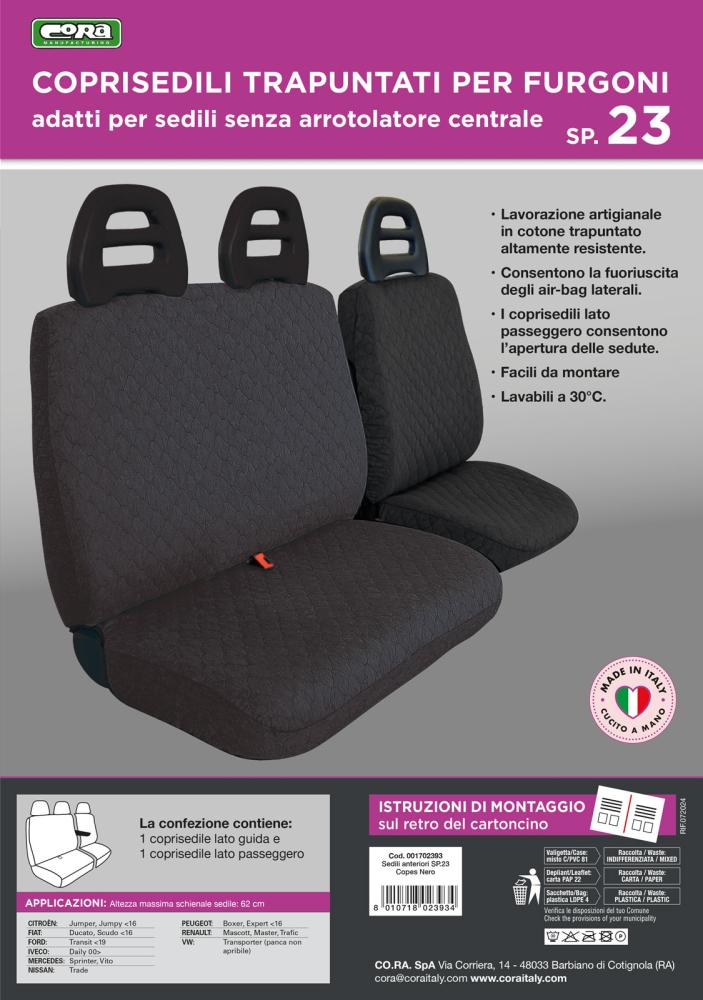 Coprisedili per furgoni tg. SP23 tess. cotone trapuntato nero - immagine 3