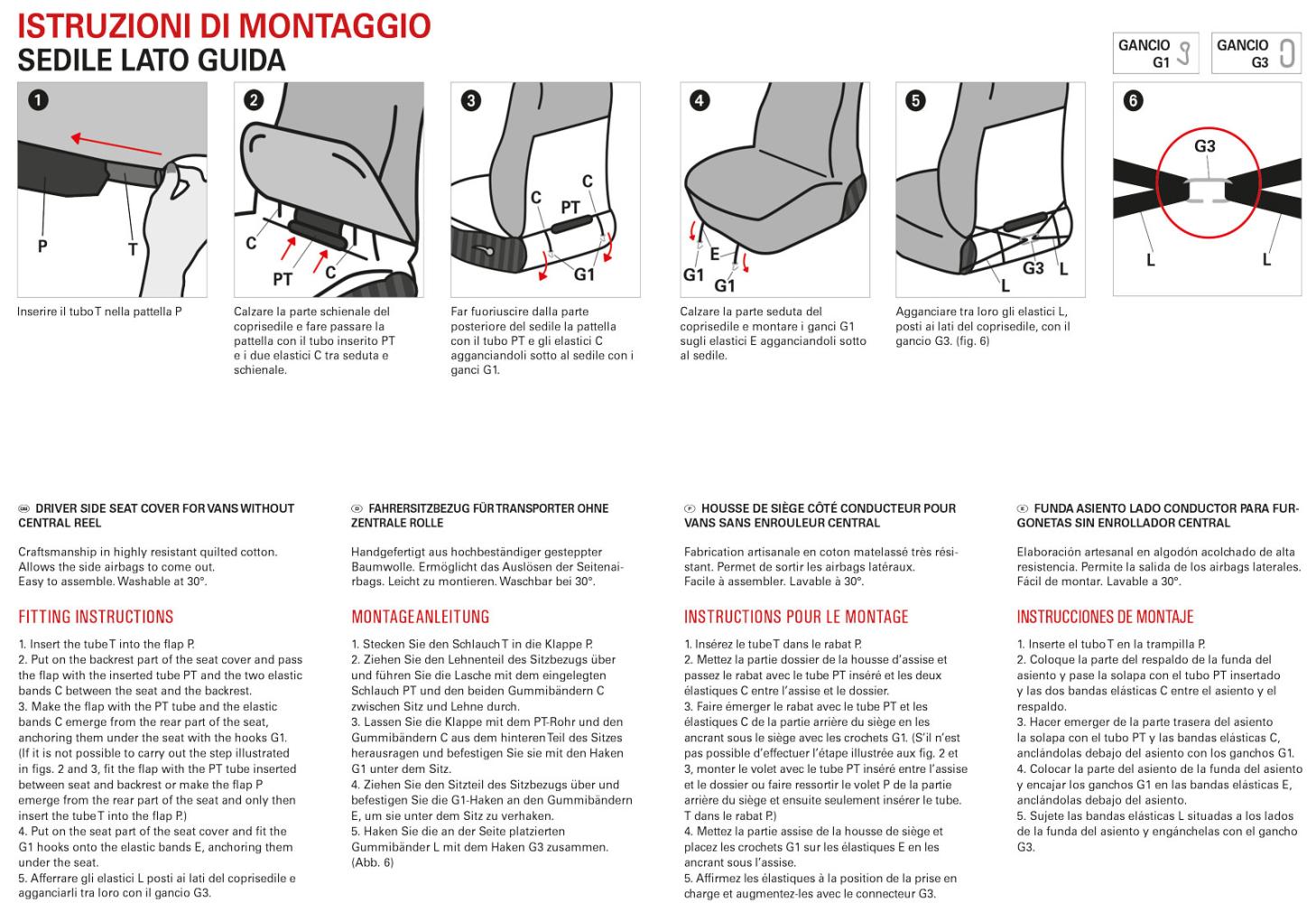 Coprisedile lato guida per furgoni tg. SP23 tess. cotone trapuntato nero - immagine 4