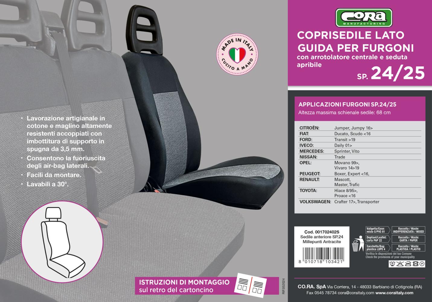 Coprisedile lato guida per furgoni tg. SP24/SP25 tess. misto cotone nero - immagine 3