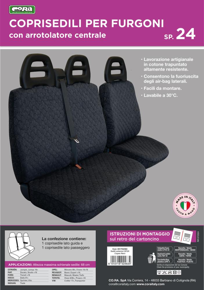 Coprisedili per furgoni tg. SP24 tess. cotone trapuntato nero - immagine 3