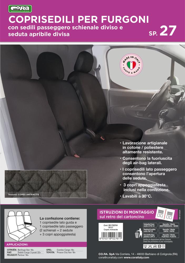 Coprisedili per furgoni tg. SP27 tess. cotone trapuntato antracite - immagine 3