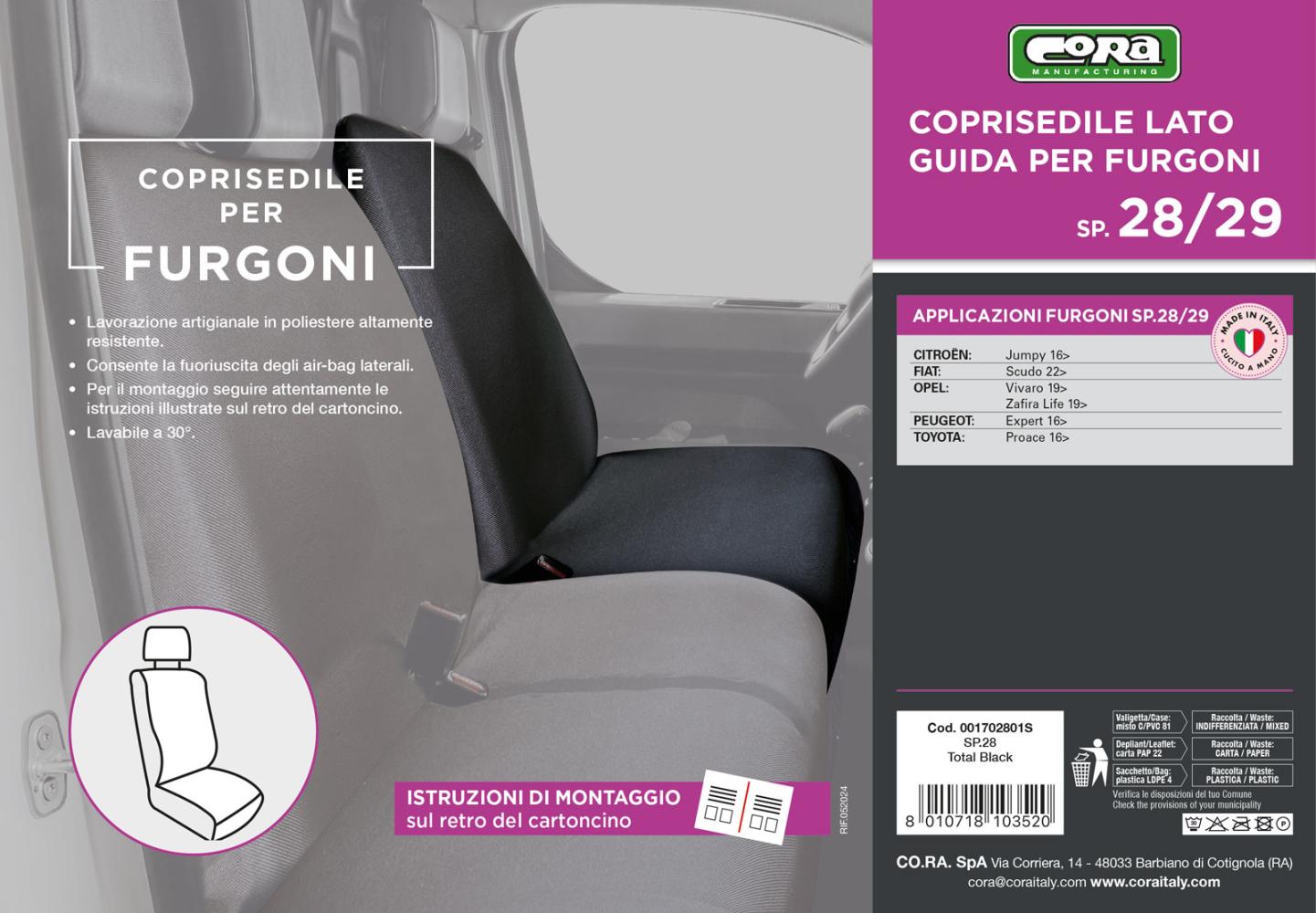 Coprisedile lato guida per furgoni tg. SP28/SP29 tess. poliestere nero - immagine 3