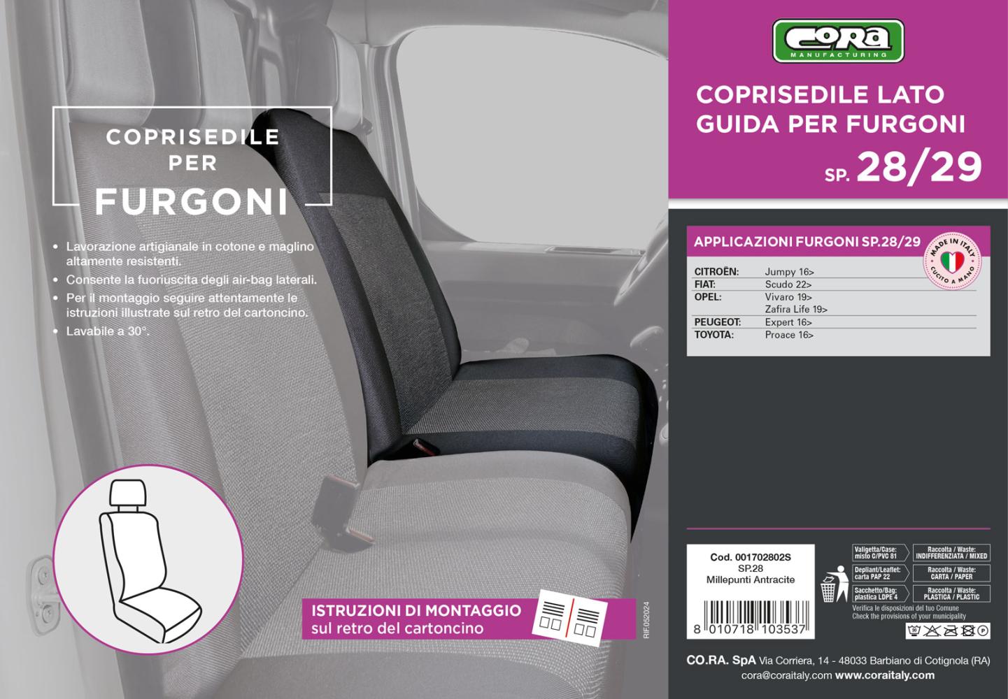 Coprisedile lato guida per furgoni tg. SP28/SP29 tess. misto cotone nero - immagine 3