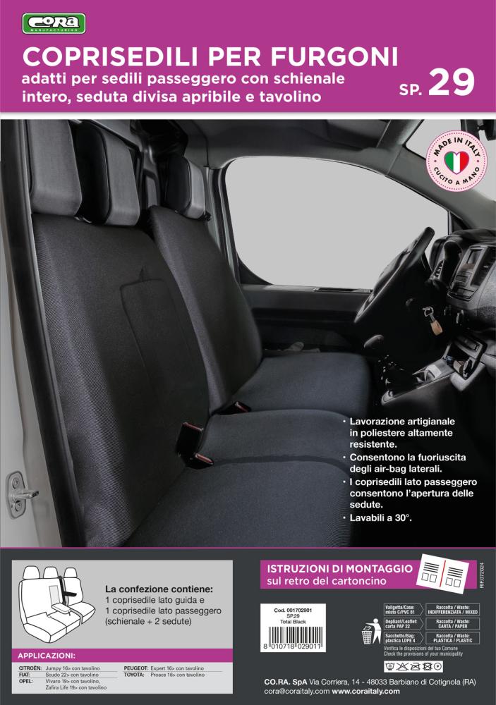 Coprisedili per furgoni tg. SP29 tess. poliestere nero - immagine 3