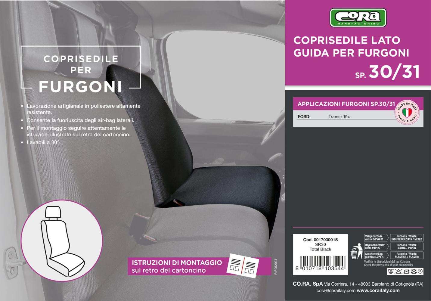 Coprisedile lato guida per furgoni tg. SP30/SP31 tess. poliestere nero - immagine 3