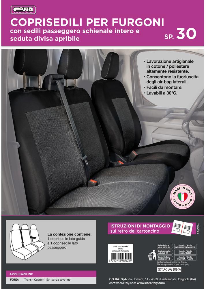 Coprisedili per furgoni tg. SP30 seduta divisa tess. misto cotone nero - immagine 3