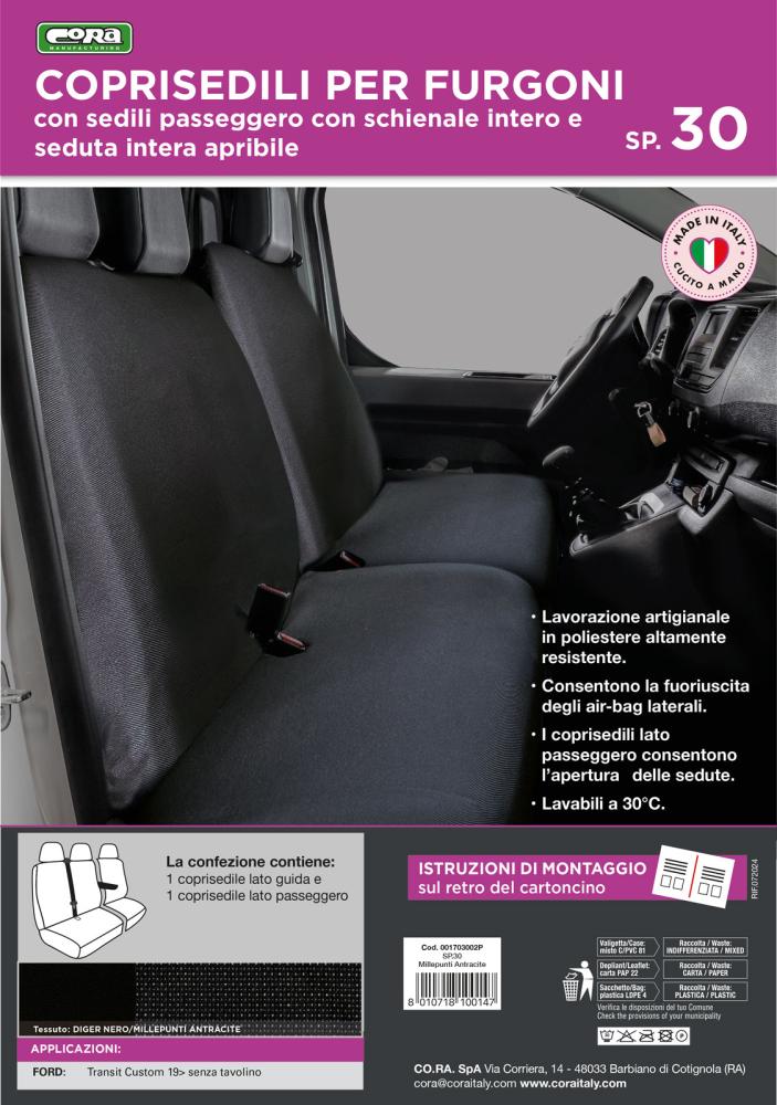 Coprisedili per furgoni tg. SP30 seduta intera tess. misto cotone nero - immagine 3