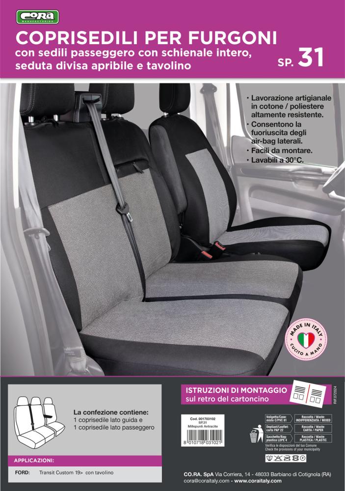 Coprisedili per furgoni tg. SP31 tess. misto cotone nero - immagine 3