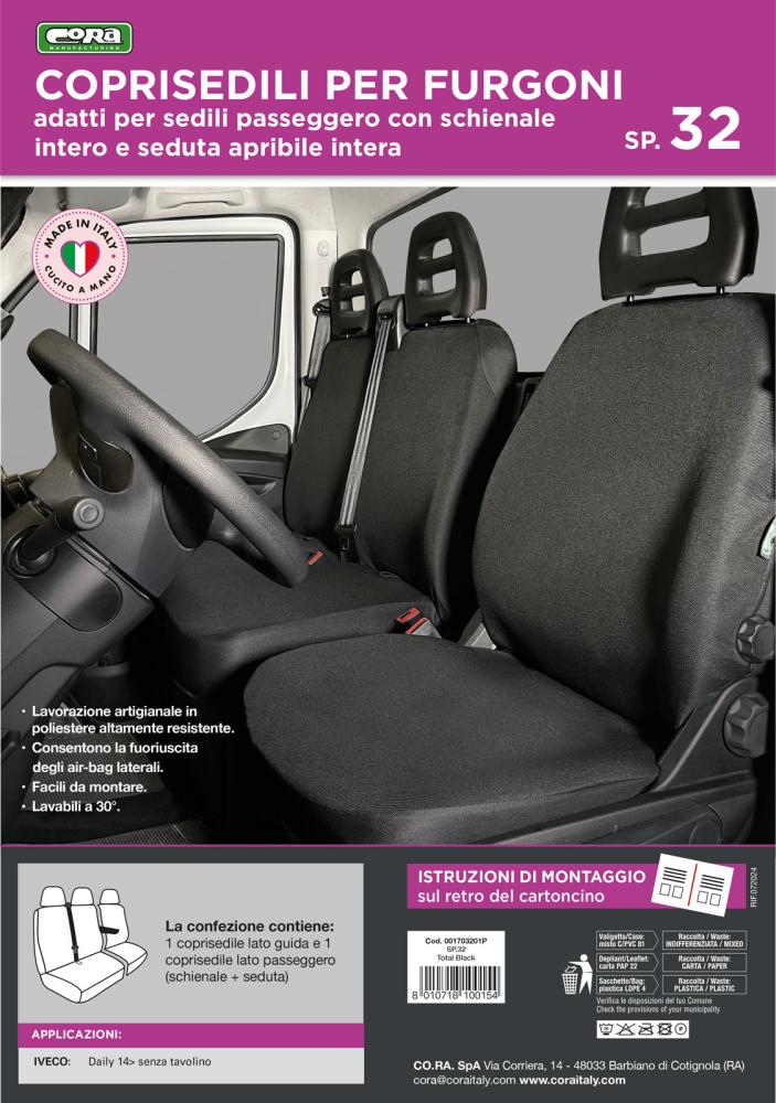 Coprisedili per furgoni tg. SP32 seduta intera tess. poliestere nero - immagine 3