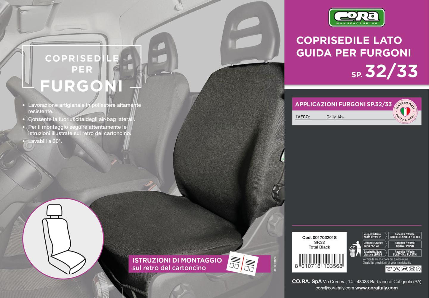 Coprisedile lato guida per furgoni tg. SP32/SP33 tess. poliestere nero - immagine 3