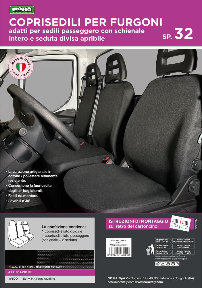Coprisedili per furgoni tg. SP32 seduta divisa tess. misto cotone nero - immagine 3