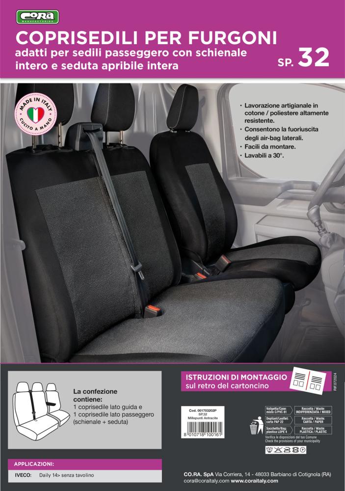 Coprisedili per furgoni tg. SP32 seduta intera tess. misto cotone nero - immagine 3