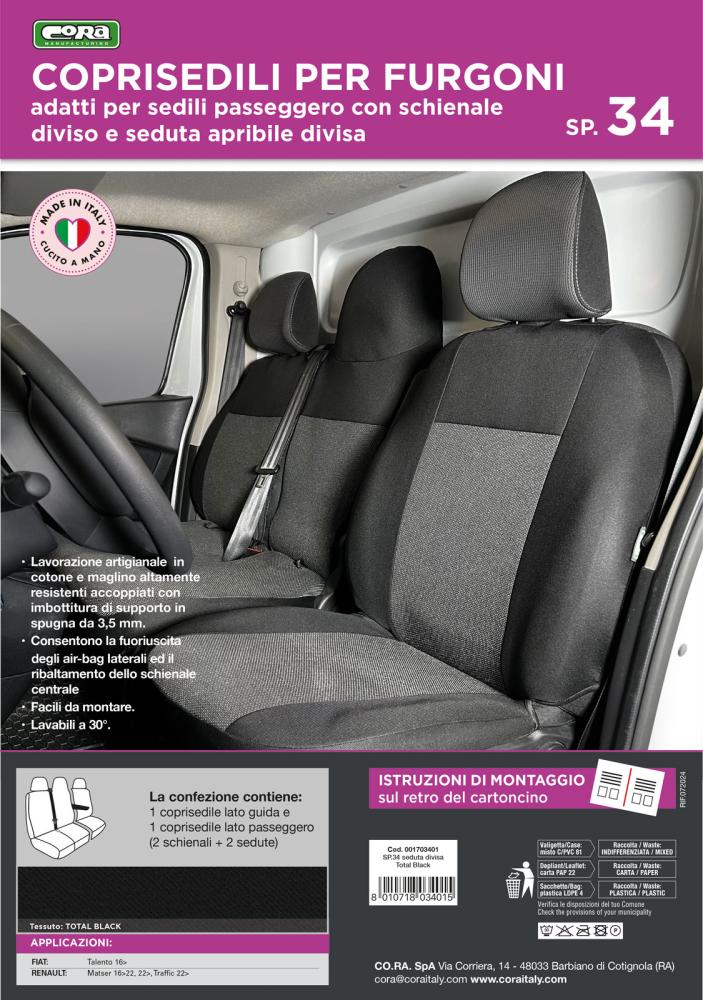 Coprisedili per furgoni tg. SP34 seduta divisa tess. poliestere nero - immagine 3