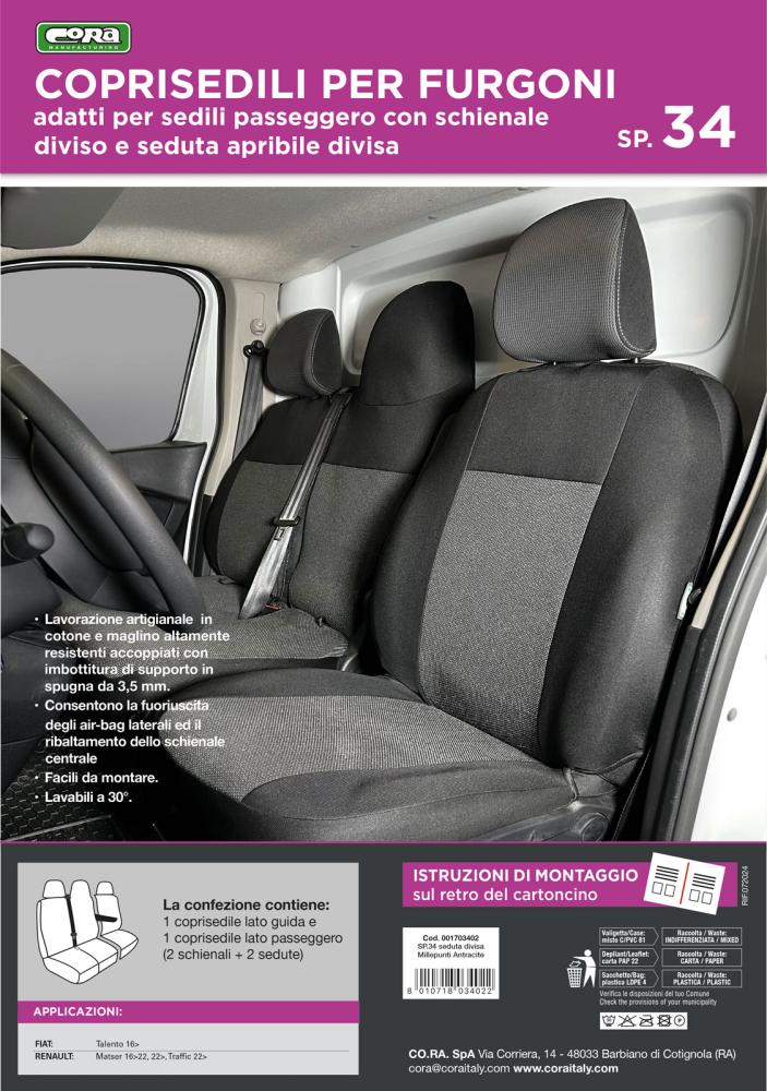 Coprisedili per furgoni tg. SP34 seduta divisa tess. misto cotone nero - immagine 3
