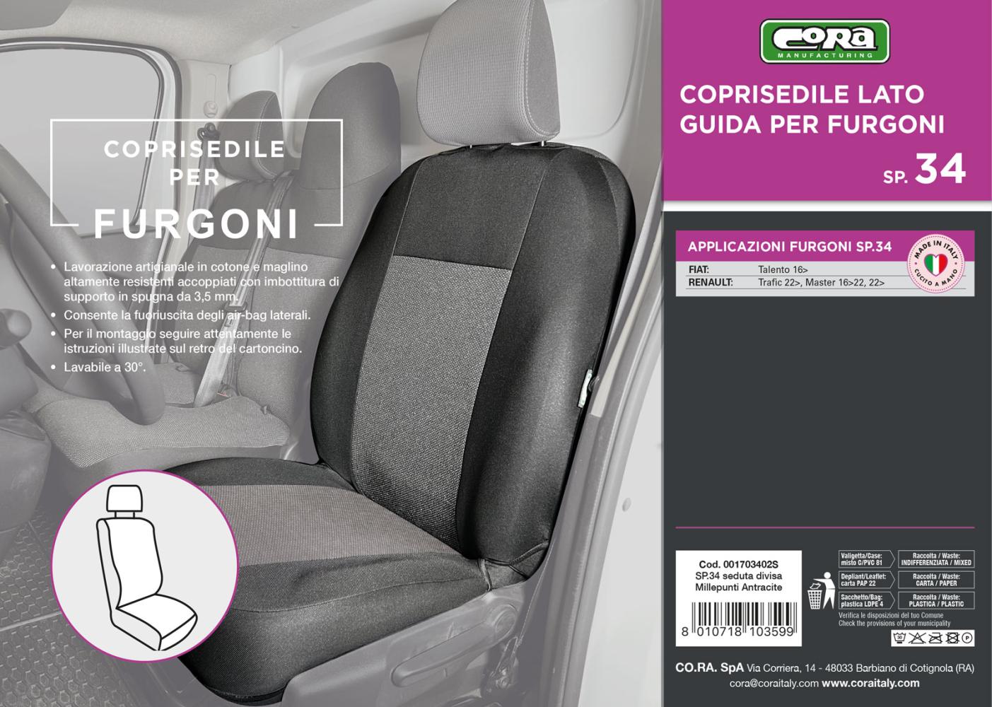 Coprisedile lato guida per furgoni tg. SP34 tess. misto cotone nero - immagine 3