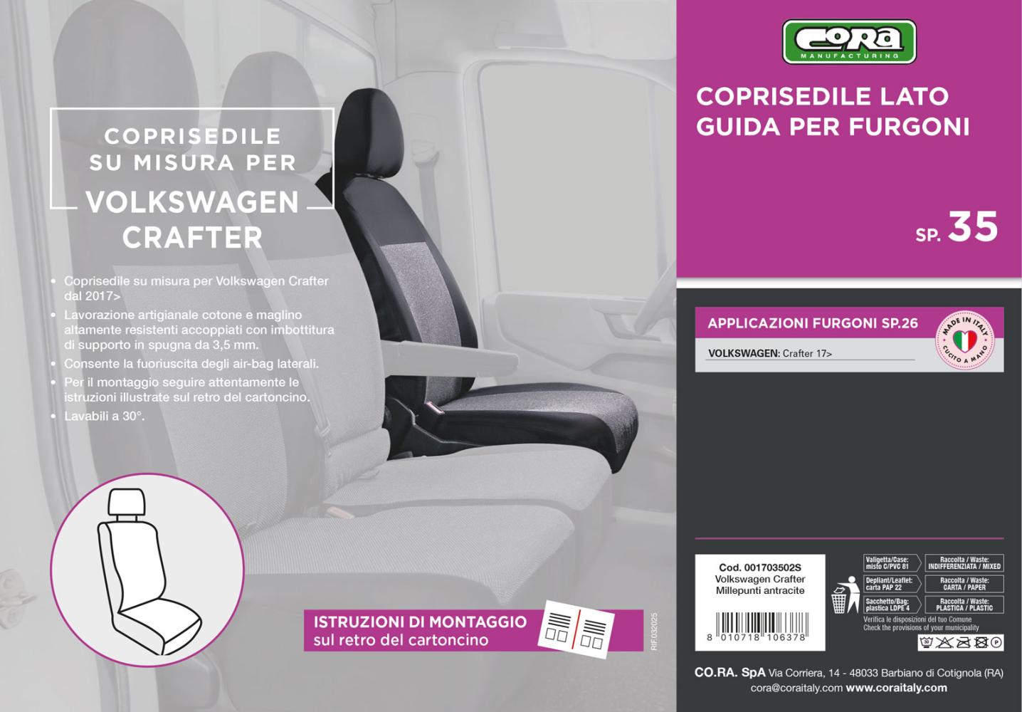 Coprisedile lato guida per furgoni tg. SP35 tess. misto cotone nero - immagine 3