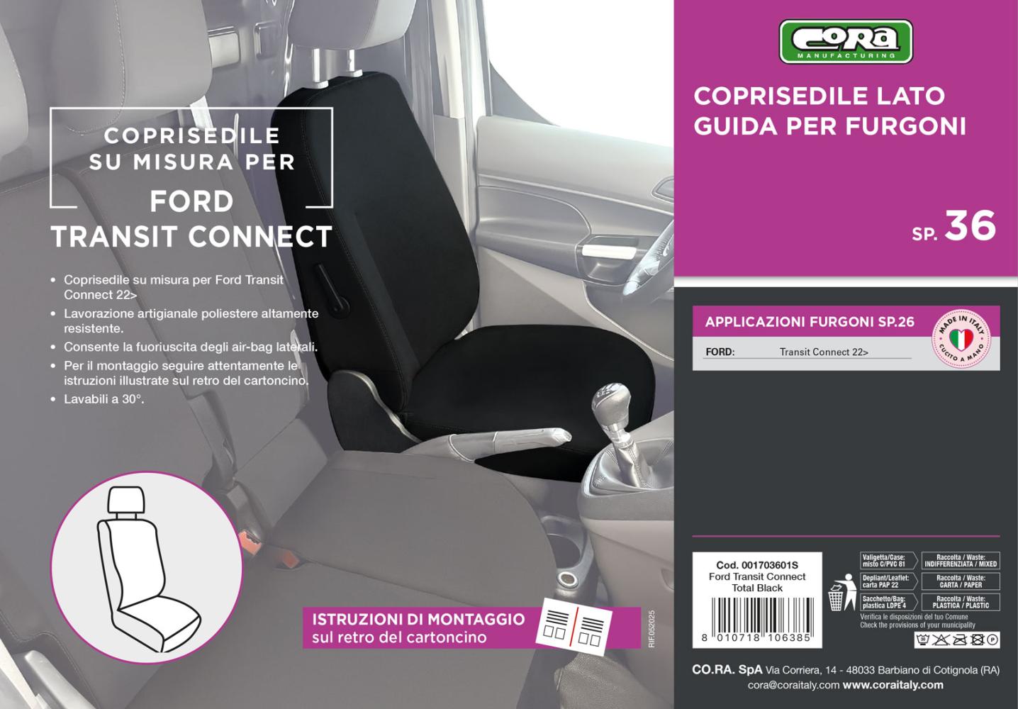 Coprisedile lato guida per furgoni tg. SP36 tess. poliestere nero - immagine 3