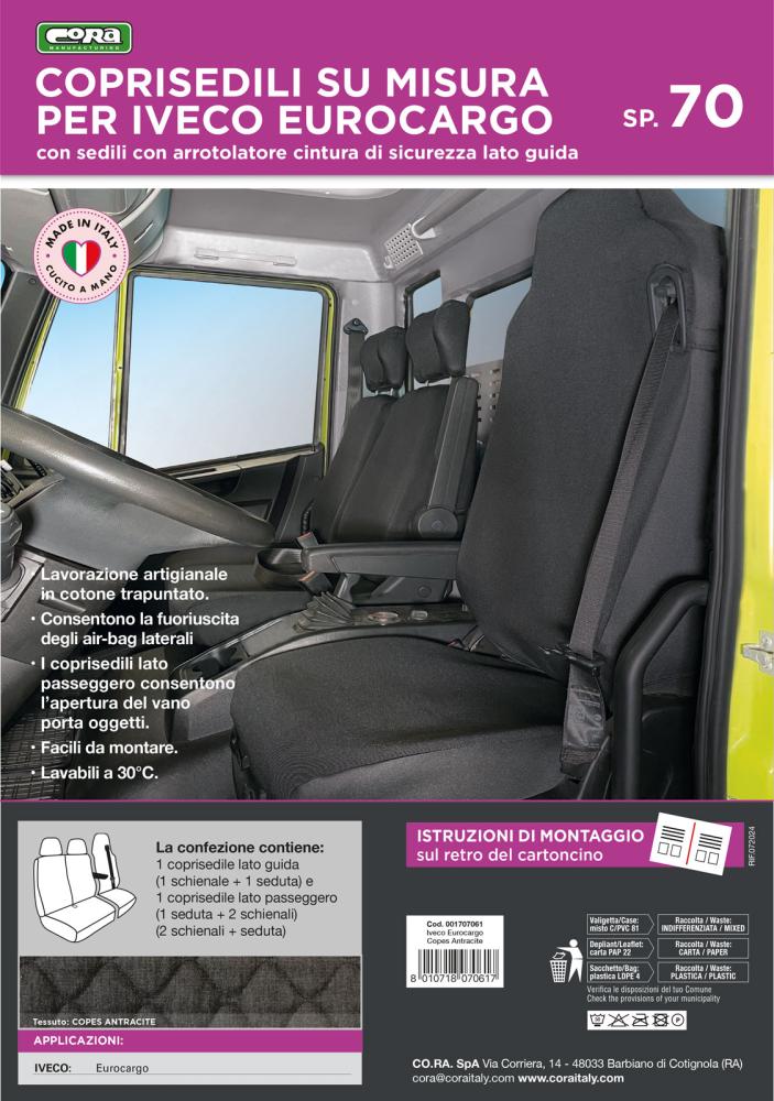 Coprisedili per camion tg. SP70 IVECO Eurocargo 3 posti tess. cotone trapuntato antracite - immagine 3