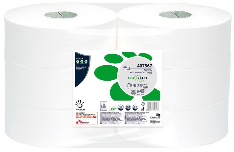 Conf. 6 rotoli carta igienica Maxi Jumbo pura cellulosa Biotech 300 m