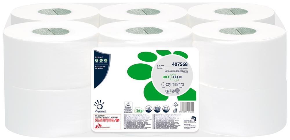 Conf. 12 rotoli carta igienica Mini Jumbo pura cellulosa Biotech 150 m
