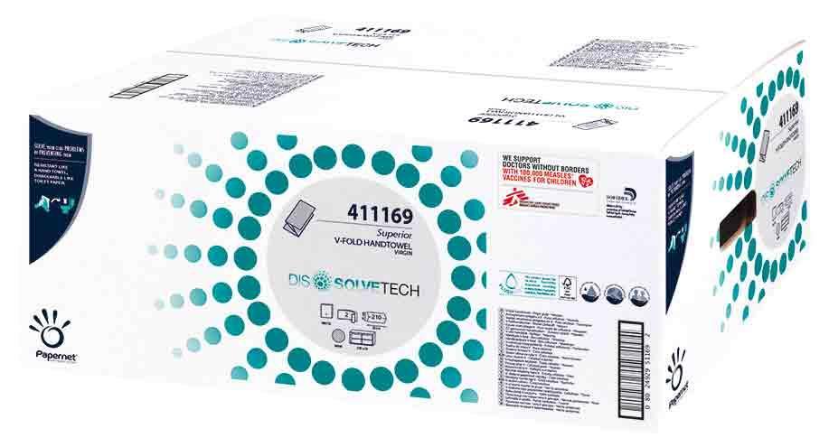 Cart. 15 conf. da 210 asciugamani pura cellulosa piegati a V Dissolvetech