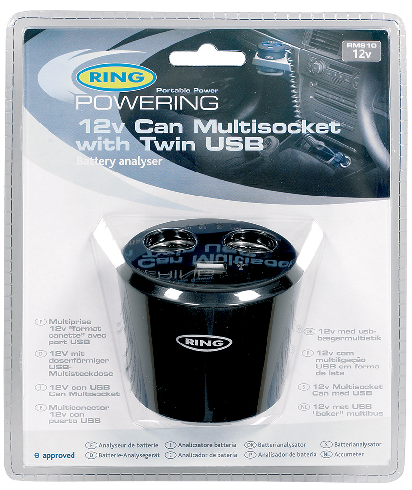 Doppia presa accendisigari 12V 10A con tester batteria e 2 prese USB 1A - immagine 2