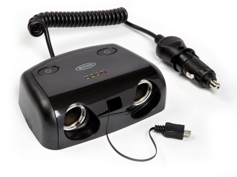 Doppia presa accendisigari con presa micro USB e tester batteria