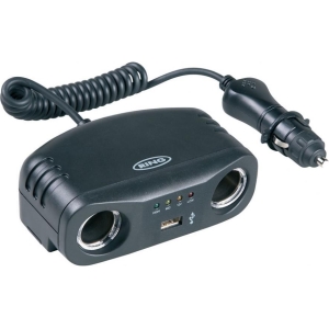 Doppia presa accendisigari 12V 8A con USB 1A e tester batteria