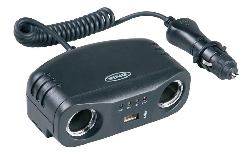 Doppia presa accendisigari 12V 8A con USB 1A e tester batteria