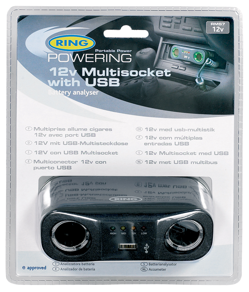 Doppia presa accendisigari 12V 8A con USB 1A e tester batteria - immagine 2