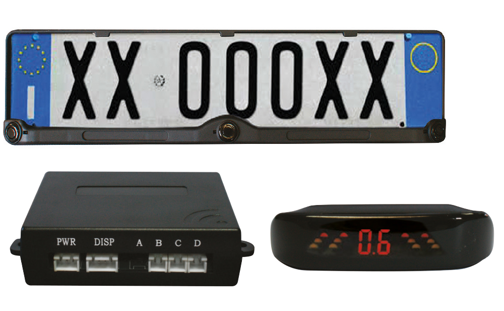 Sensori parcheggio con portatarga e display LED con allarme sonoro