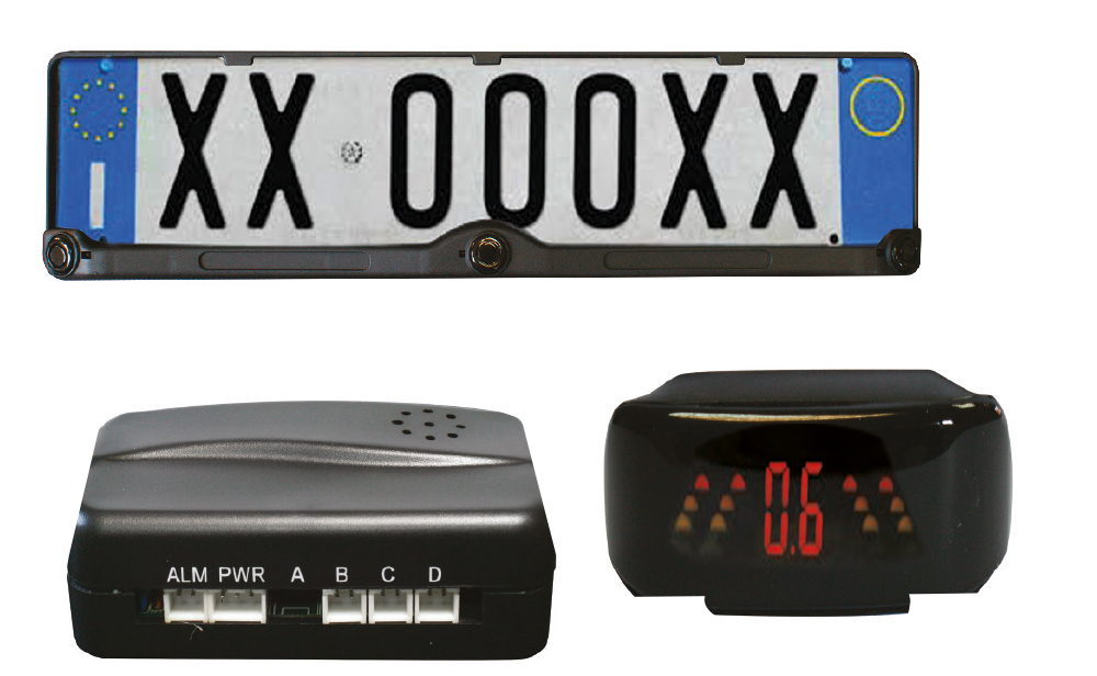 Sensori parcheggio con portatarga e display LCD wireless con allarme sonoro